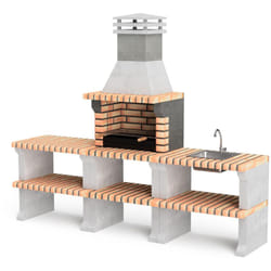 Barbecue préfabriqué à bois et charbon en béton réfractaire modèle Pack 1 Liz Plus xl Outdoor Kitchen (Gris, Orange - 228 x 58 x 210 cm) ref: M00482