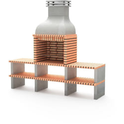Barbecue préfabriqué à bois et charbon de bois en béton réfractaire modèle Altea (Gris, Orange - 268 x 70 x 255 cm) ref: M00631 - Barbecue extérieur