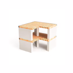Plan de travail latéral en béton réfractaire blanc et brique orange œuf. 1 étagère inférieure en brique.MOVELAR - Module d'an ...
