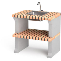 Tréteau latéral avec évier et robinet Alcoa Plus xl pour Barbecue en Béton Préfabriqué (Gris, orange - 86,5 x 58 x 58 cm) - Usage Extérieur - Movelar