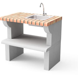 Vier et robinet avec tréteau latéral Maipú Plus xl pour Barbecue en Béton Préfabriqué (Gris, orange - 86,5 x 58 x 58 cm) - Usage Extérieur - Movelar