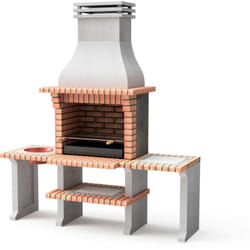Barbecue préfabriqué à bois et charbon en béton réfractaire modèle New Azores Plus xl (Gris, Orange - 210x81x250 cm) ref: 3509/5 - Cuisine extérieure