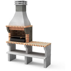 Barbecue préfabriqué à bois et charbon en béton réfractaire modèle Maipu xl avec support latéral (Gris, Orange - 165 x 58 x 245 cm) ref: 3535/3