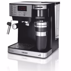 Haeger CM-145.008A, Machine à expresso, 1,2 L, Café moulu, 1450 W, Noir, Argent
