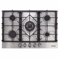 Haeger PG-5GI.006A, Noir, Acier inoxydable, Intégré, 75 cm, Gaz, Acier inoxydable, 5 zone(s)
