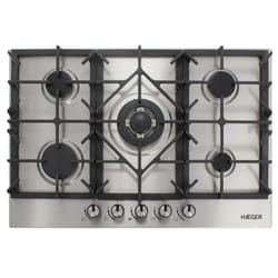 Haeger PG-5GI.006A plaque Noir, Acier inoxydable Intégré 75 cm Gaz 5 zone(s)