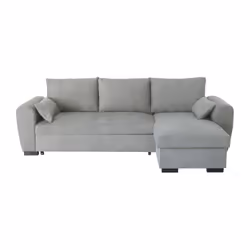 ANGLE MAX CV RV SORO GRIS CLAIR MERIDIENNE AVEC COFFRE ET 2 COUSSINS DECO - L 240 x P 143 x H 85 cm