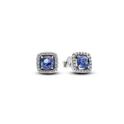 Clous dOreilles - PANDORA - Halo Bleu Carré - Argent 925 - Oxyde de zirconium - Femme