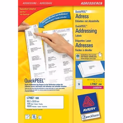 Avery L7162-100, Blanc, Papier, 99.1 x 33.9 mm, A4, 1600 pièce(s), 100 feuilles