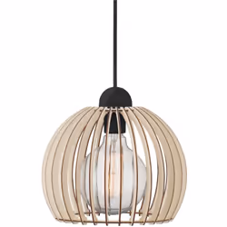 Suspension au design graphique avec un abat-jour en lattes de bois qui diffuse agréablement la lumière. Étant donné que la so ...