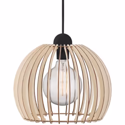 Suspension au design graphique avec un abat-jour en lattes de bois qui diffuse agréablement la lumière. Étant donné que la so ...