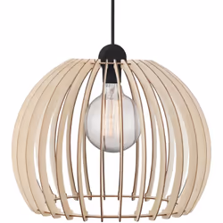 Suspension au design graphique avec un abat-jour en lattes de bois qui diffuse agréablement la lumière. Étant donné que la so ...