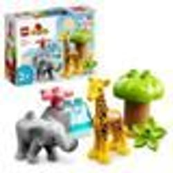 LEGO® 10971 DUPLO Animaux Sauvages d’Afrique Jouet sur le Safari dès 2 Ans avec Figurines dÉléphant et  Girafe avec Tapis de Jeu