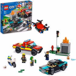LEGO 60319 City Fire Le Sauvetage Des Pompiers et La Course-Poursuite de La Police Voiture Jouet Camion de Pompiers et Moto