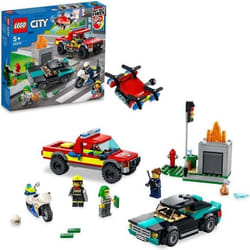 LEGO 60319 City Fire Le Sauvetage Des Pompiers et La Course-Poursuite de La Police Voiture Jouet Camion de Pompiers et Moto