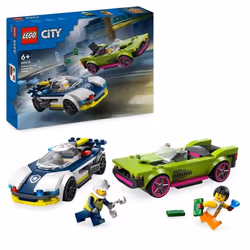 LEGO® 60415 City La Course-Poursuite entre la Voiture de Police et la Super Voiture Jouet avec Minifigurines Cadeau Enfants