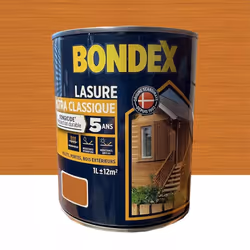 La Lasure BONDEX Ultra Classique Fongicide 5 ans Pin d'orégon est une lasure qui protège et décore les bois jusqu'à 5ans de p ...