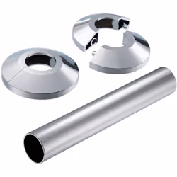 Présentation Finition pour kit thermostatique X-Tra pour radiateur sèche-serviettes. Jeu de 2 rosaces et 1 tube décors. Diamè ...