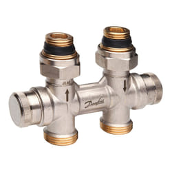 Répartiteur auto-équilibrant RLV-KDV pour radiateur Femelle 1/2" (15/21) par le sol - raccordement Mâle 3/4" (20/27) - Danfoss