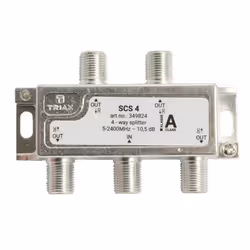 Triax SCS 4, Diviseur de câbles, 75 Ohm, 5 - 2400 MHz, Argent, Blanc, Femelle/Femelle, 11,5 dB