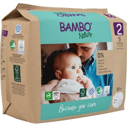 Bambo Nature Couches éco-conçues T2 3-6 kg Carton de 180 unités (6 sachets de 30 unités) emballage papier Kraft