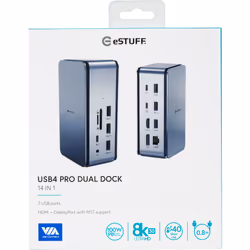 eSTUFF ES623015 station d'accueil Avec fil USB4 Aluminium, Noir