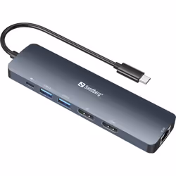 Sandberg 136-43, USB 3.2 Gen 1 (3.1 Gen 1) Type-C, 100 W, 10,100 Mbit/s, Gris, DisplayPort, HDMI, RJ-45, USB 3.2 Gen 1 (3.1 G ...