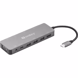 Sandberg USB-C 13-in-1 Travel Dock, Station d'accueil, USB Type-C, 100 W, 10,100,1000 Mbit/s, Aluminium, MMC, MicroSD (TransF ...