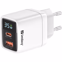 Sandberg 2in1 Charger 1xUSB-C 1xUSB 35W, Intérieure, Secteur, 20 V, Blanc