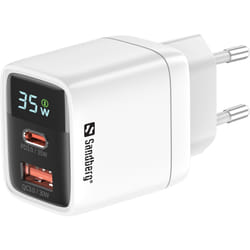 Sandberg 2in1 Charger 1xUSB-C 1xUSB 35W Universel Blanc Secteur Charge rapide Intérieure