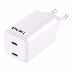 Sandberg AC Charger Dual USB-C PD65W EU, Intérieure, Secteur, 20 V, 3,25 A, Blanc