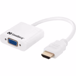 Sandberg HDMI to VGA+Audio Converter, HDMI Type A (Standard), VGA (D-Sub) + 3,5 mm, Mâle, Femelle, Blanc, RoHS