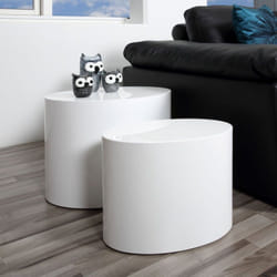 Lot de 2 tables d'apoint ovales 48 et 40 cm décor blanc brillant