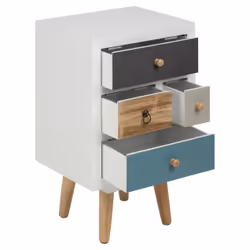 Actona Thais Table de chevet 4 tiroir(s) Noir, Pin, Sable, Bleu, Blanc