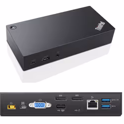 Lenovo 03X7194, Avec fil, USB 3.2 Gen 1 (3.1 Gen 1) Type-C, 3,5 mm, 10,100,1000 Mbit/s, Noir