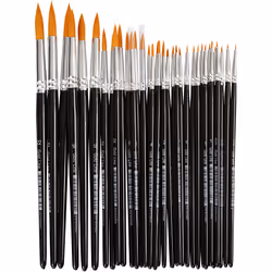Creativ Company 10749, Set de pinceaux, Assortie, Brosse ronde, Noir, Or, Acier inoxydable, Nylon, Bois