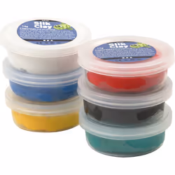 Creativ Company Silk Clay, Pâte à modeler, Couleurs assorties, Enfant, Pot en plastique, 6 couleurs, Garçon/Fille