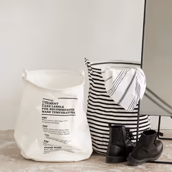 House Doctor Stripes panier à linge Rond Coton, Polyester, Rayon Noir, Blanc