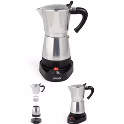 Cafetière italienne électrique - INOX - 6 tasses - 480 W - Socle pivotant 360° - Maintien au chaud