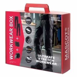 Offre Workwear Box Pack contenant 2 pantalons de travail stretch 18479, 1 paire de genouillères et 1 ceinture Le matériau str ...