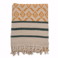 Bloomingville 82049737 plaid 130 x 160 cm Acrylique, Coton, Polyester, Viscose Beige, Vert, Jaune