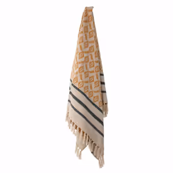 Bloomingville 82049737 plaid 130 x 160 cm Acrylique, Coton, Polyester, Viscose Beige, Vert, Jaune
