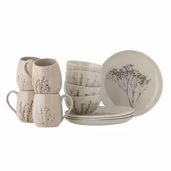 Bloomingville 82061531, 4 personne(s), Grès, Naturel, Bea, 12 pièce(s), 4 x mugs (D10xH10,5 cm), 4 x assiettes (D22 cm) et 4 ...