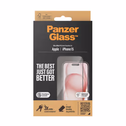 PanzerGlass Ultra Wide Fit, Apple, Apple - iPhone 15, Application à sec, Résistant aux chocs, Transparent, 1 pièce(s)