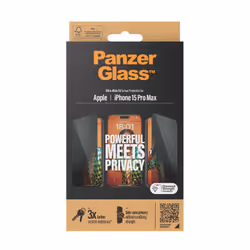 PanzerGlass Privacy Screen Protector iPhone 2023 6.7 Pro Max Ultra-Wide Fit Protection d'écran transparent Apple 1 pièce(s)