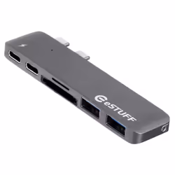 eSTUFF USB-C Slot-in Hub PRO Grey, USB 3.2 Gen 1 (3.1 Gen 1) Type-C, Thunderbolt 3, MicroSD (TransFlash), 5000 Mbit/s, Gris, ...