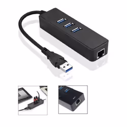 Microconnect MC-USB3.0HUBWETH, USB 3.2 Gen 1 (3.1 Gen 1) Type-A, Noir, RJ-45, 46 g, 1 pièce(s), 205 mm