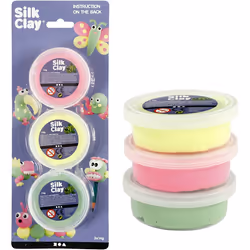 Creativ Company Silk Clay, Pâte à modeler, Vert, Rose, Jaune, Enfant, Pot en plastique, 3 couleurs, Garçon/Fille