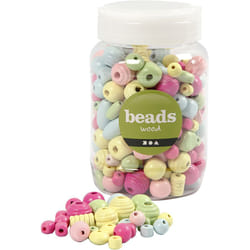 Creativ Company 684690 perle Mélange de perles Bois Bleu clair, Vert clair, Rose, Jaune