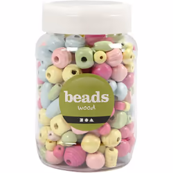 Creativ Company 684690 perle Mélange de perles Bois Bleu clair, Vert clair, Rose, Jaune